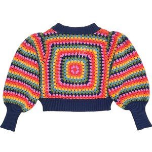 New w/Tags! Farm Rio Sunset Stripes Cropped Crochet Sweater, Sz Medium